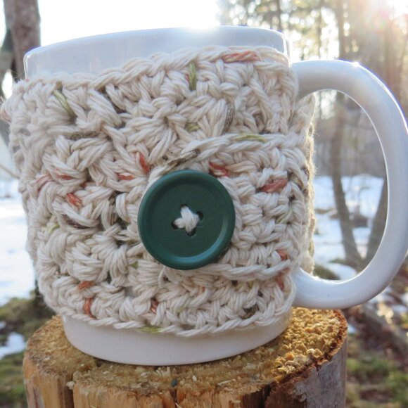 Crocheted Cup Cozy Handmade Coffee Mug or Tea Warmer - Picture 1 of 3